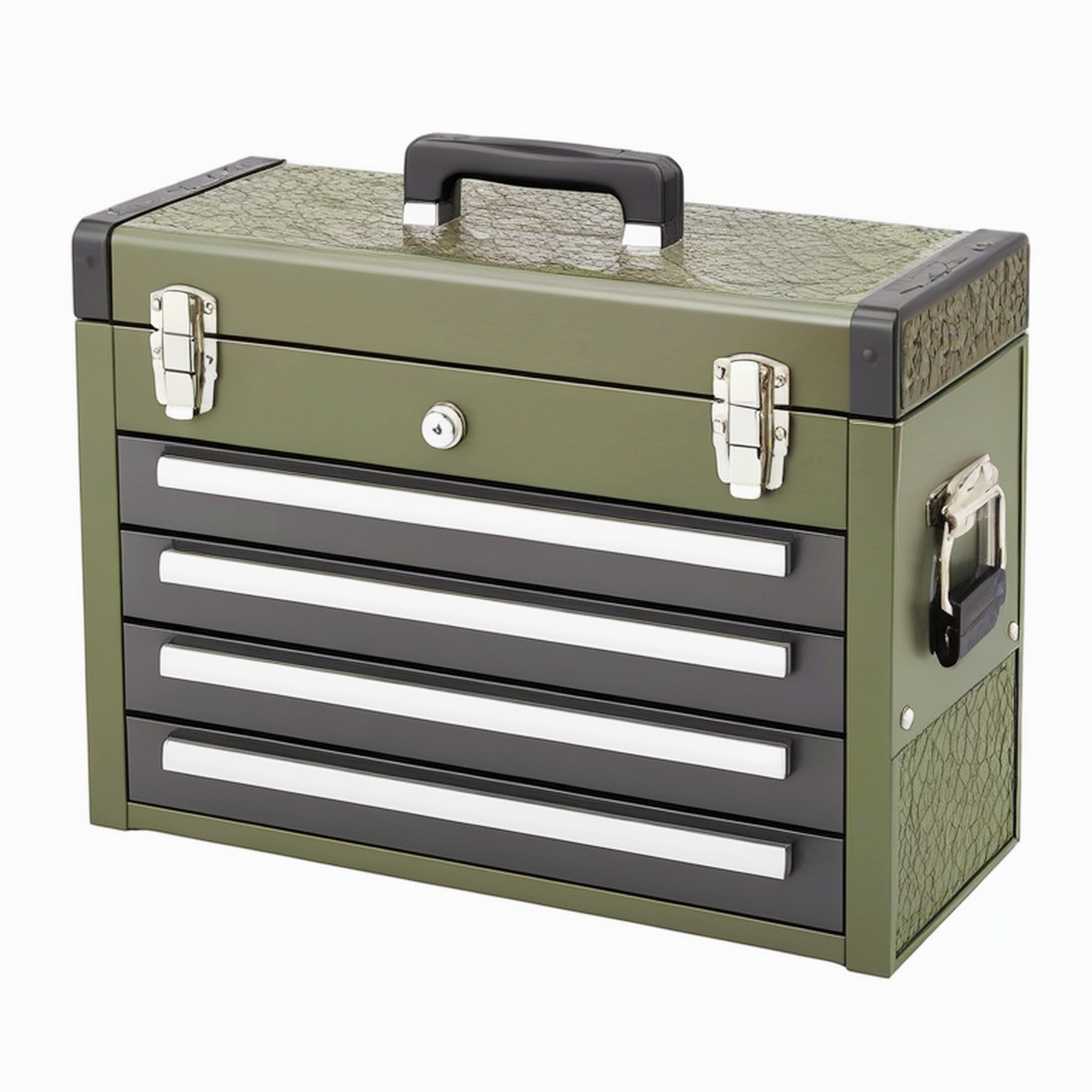 Boîte à outils 60 x 30 x 38 cm en acier vert kaki à 5 tiroirs portable