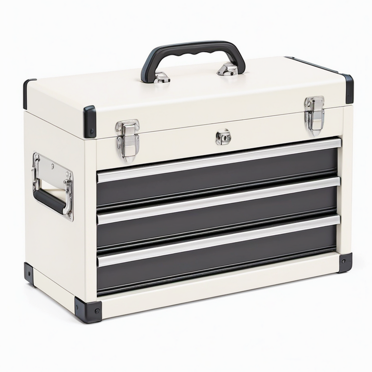 Coffre à outils 45 x 25 x 35 cm en acier crème avec 3 tiroirs verrouillable
