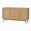 Buffet 160 x 40 x 85 cm en bois marron avec cannage 2 portes et 4 tiroirs style rétro