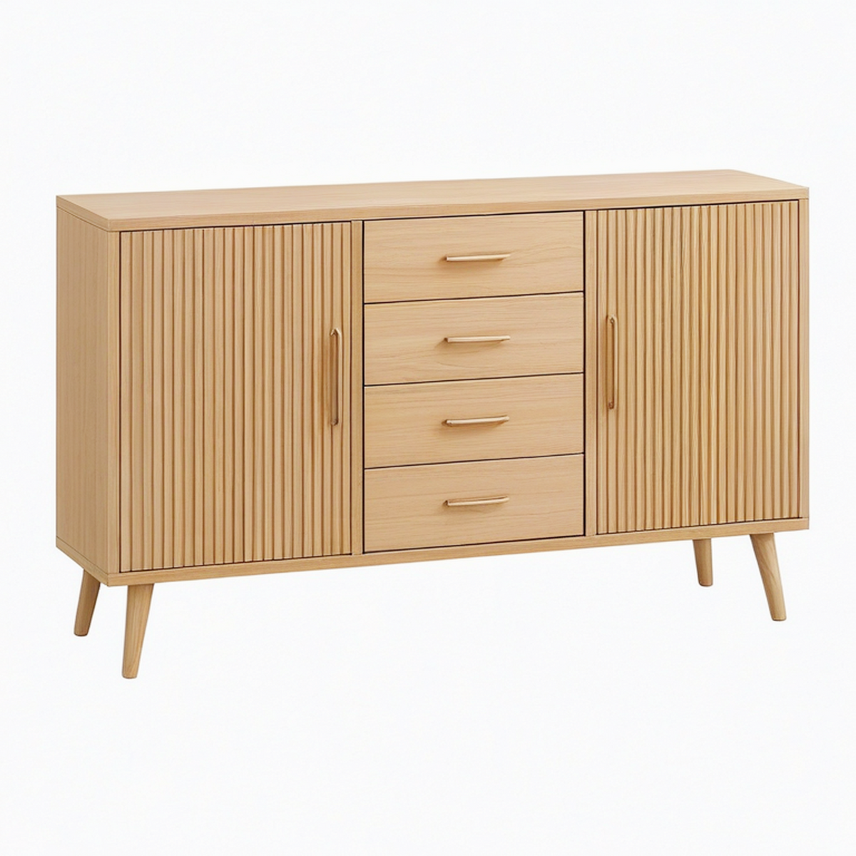 Buffet 160 x 40 x 90 cm en bois marron avec 4 tiroirs et 2 portes style moderne