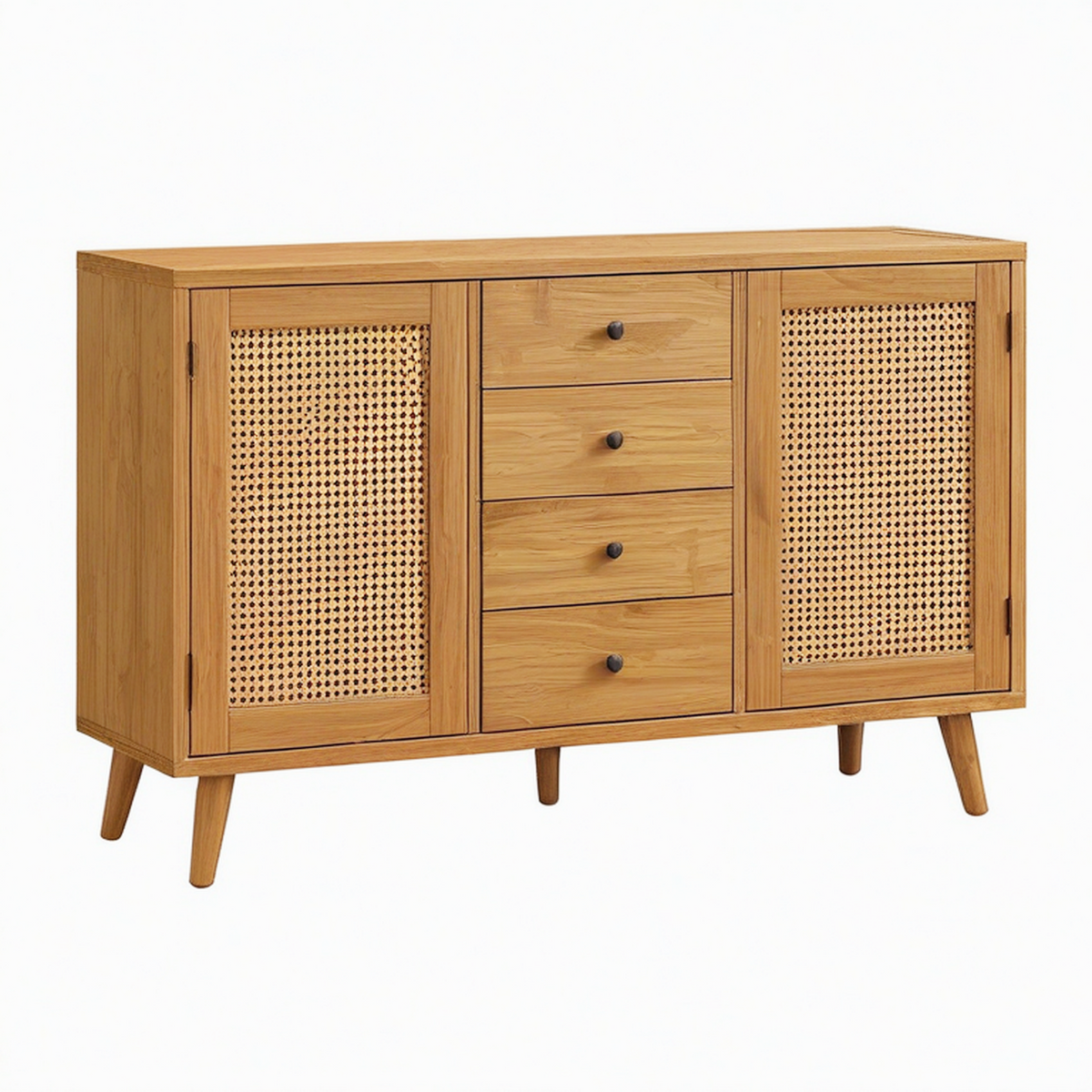 Buffet 160 x 40 x 90 cm en bois marron avec cannage - rangement style vintage