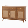 Buffet 160 x 40 x 85 cm en bois brun avec cannage naturel - rangement style rétro