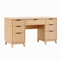 Bureau 140 x 60 x 75 cm aspect chêne en panneaux de bois avec 7 tiroirs style scandinave