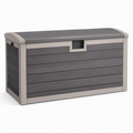 Coffre de rangement extérieur 132 x 64 x 70 cm en résine gris anthracite effet bois avec couvercle