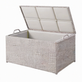Coffre de rangement 120 x 50 x 60 cm en fibre tressée gris clair avec couvercle